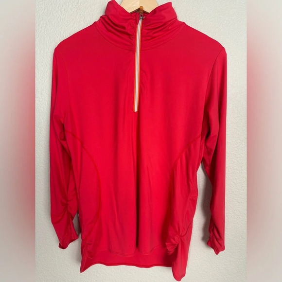 Title Nine Size Large Quarter Zip Pullover Top Coral Long Sleeve Athletic - Picture 2 of 11